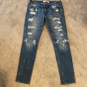 Hollister jeans -low waist, skinny legs, distressed sz 5, 27 waist, 31 L